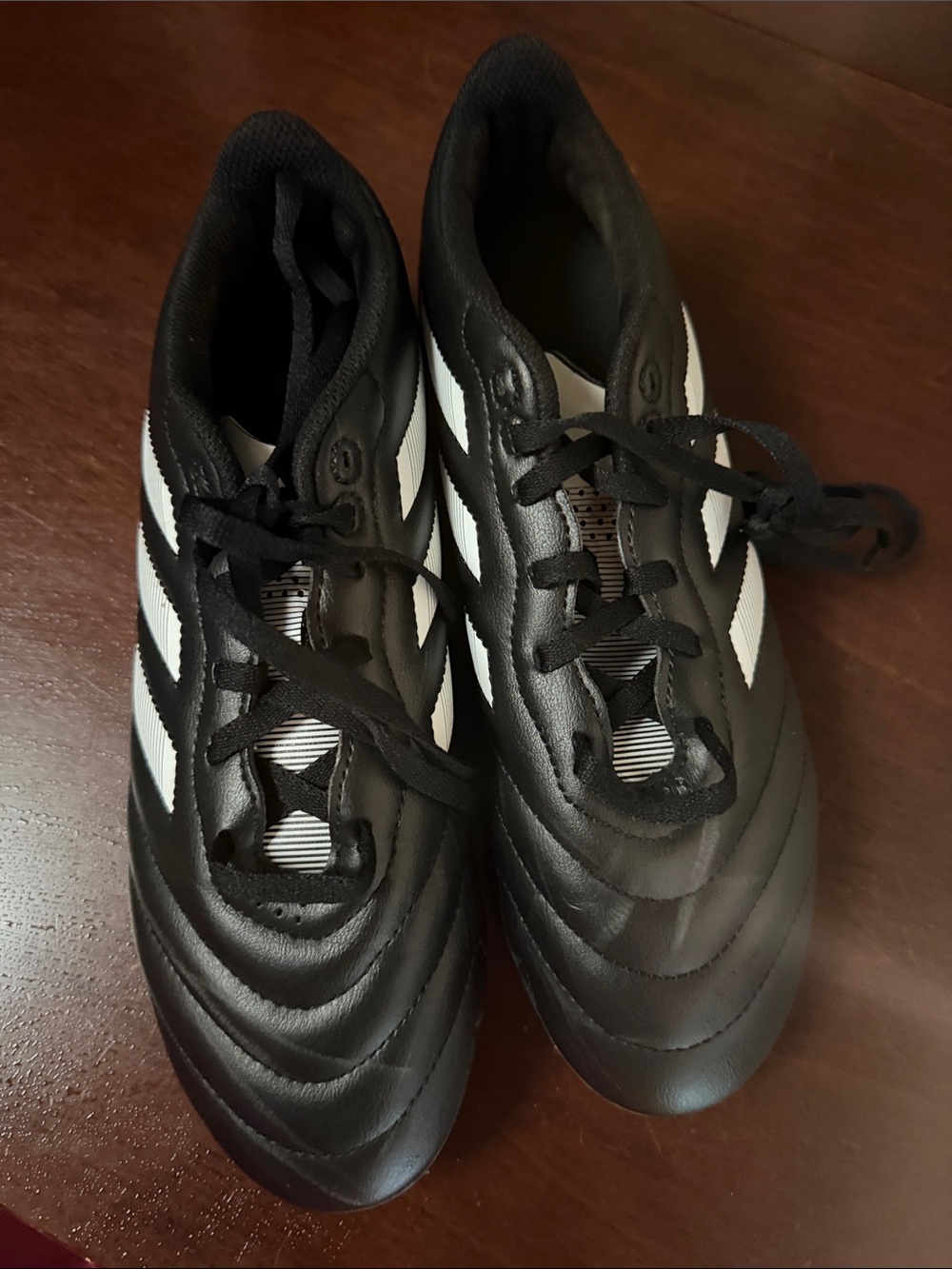 Black Soccer Cleats with White Stripes, size 7.5 - Picture 4 of 5